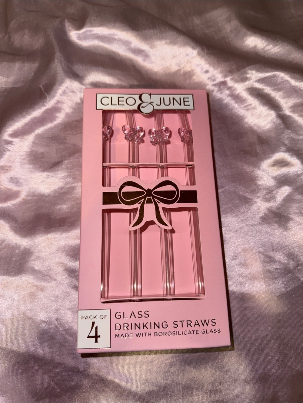 Pink Bow Coquette Glass Drinking Straws - Pack of 4
